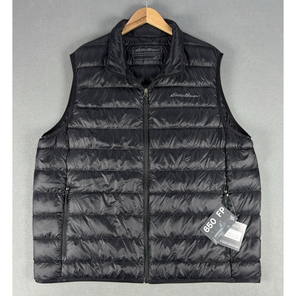 Eddie Bauer Puffer Vest Mens XL Black Cirruslite Down Fill‎ EB650 Hiking New